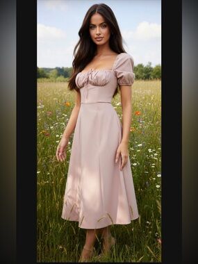 HOUSE OF CB 'Tallulah' Blush Puff Sleeve Midi Sundress /XSmall US2-4 $209